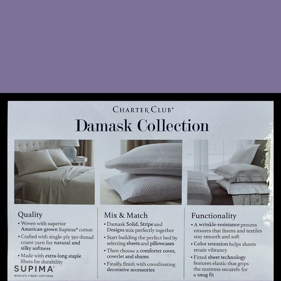 new AMETHYST Charter Club 550 TC 100% Supima Cotton KING Sheet Set fits 18" Deep - Picture 6 of 9